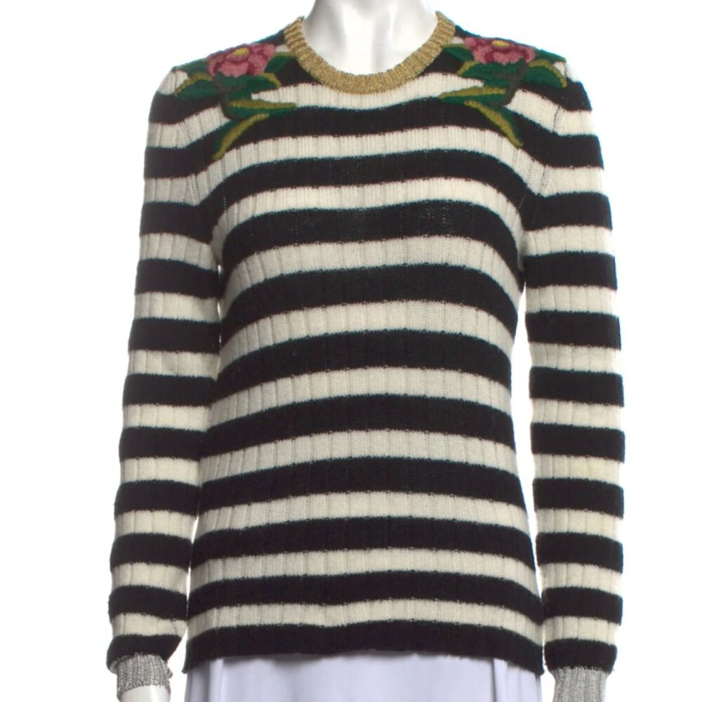 Gucci 2017 Striped floral embroidered Sweater